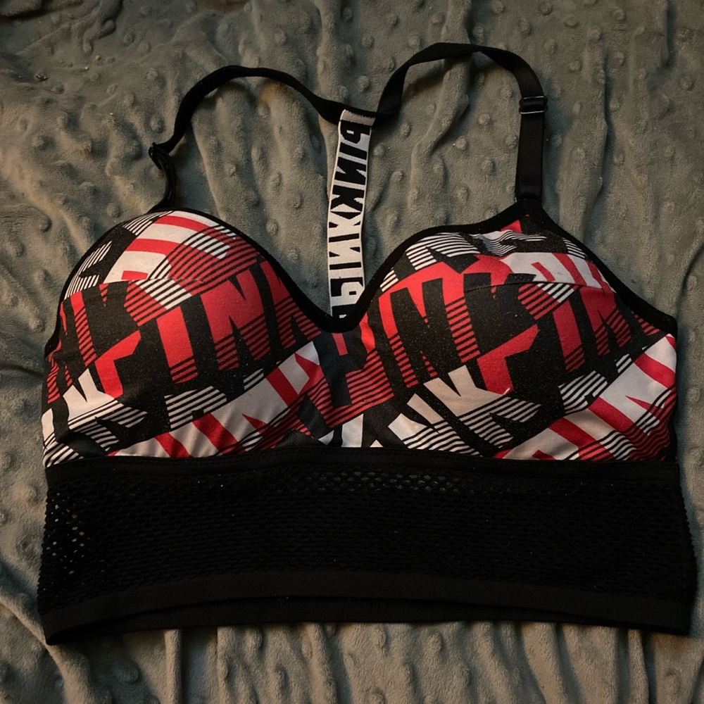 PINK Victoria's Secret Black and Red Graphic Bra